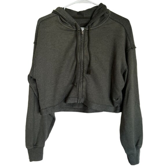 Aerie Deep Green Crop Full Zip‎ Jacket Hoodie Womans Size Small Flowy - Picture 1 of 6